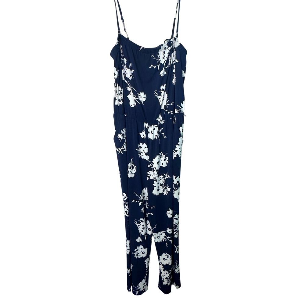 Lane Bryant Navy Blue and White Strapless Floral Print‎ Jumpsuit Size 22/24